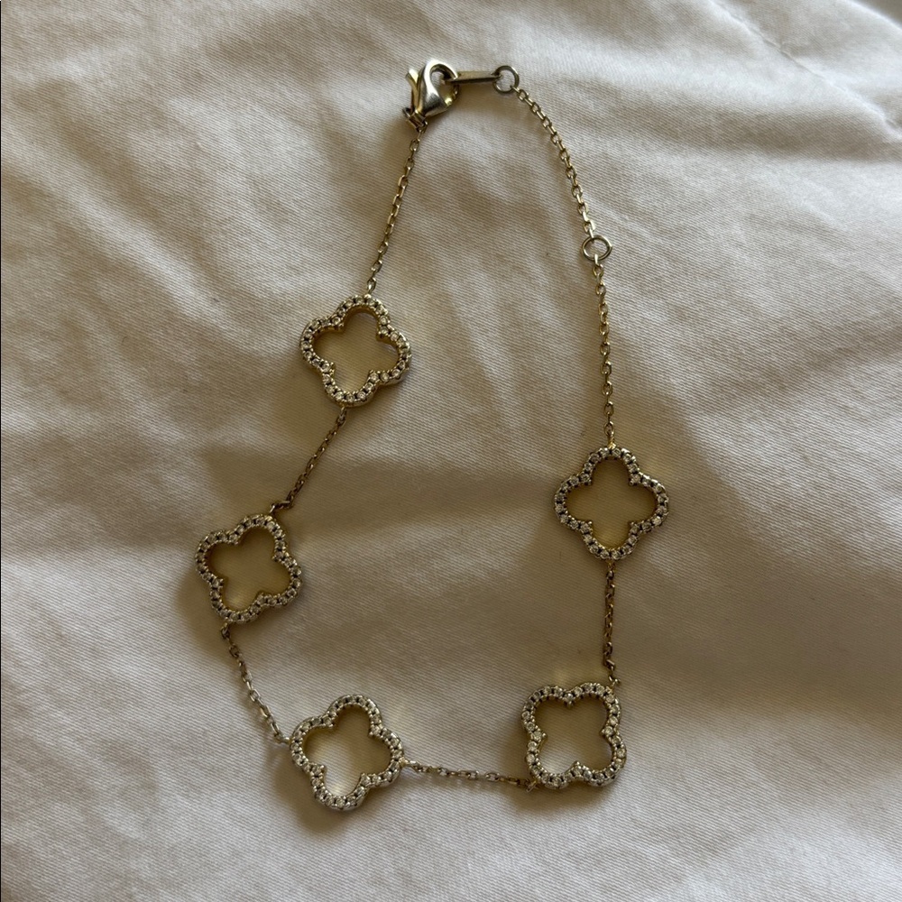 Vintage open gem 5 leaf clover 925 clasp bracelet - Picture 3 of 11